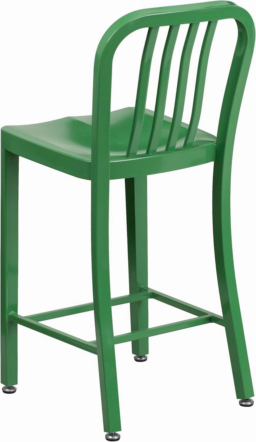 Flash Furniture Commercial Grade 24" High Green Metal Indoor-Outdoor Counter Height Stool with Vertical Slat Back