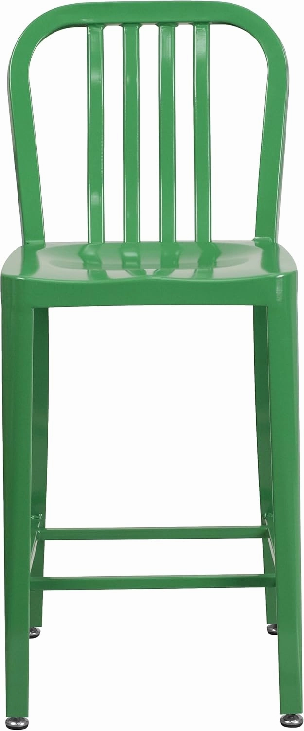 Flash Furniture Commercial Grade 24" High Green Metal Indoor-Outdoor Counter Height Stool with Vertical Slat Back