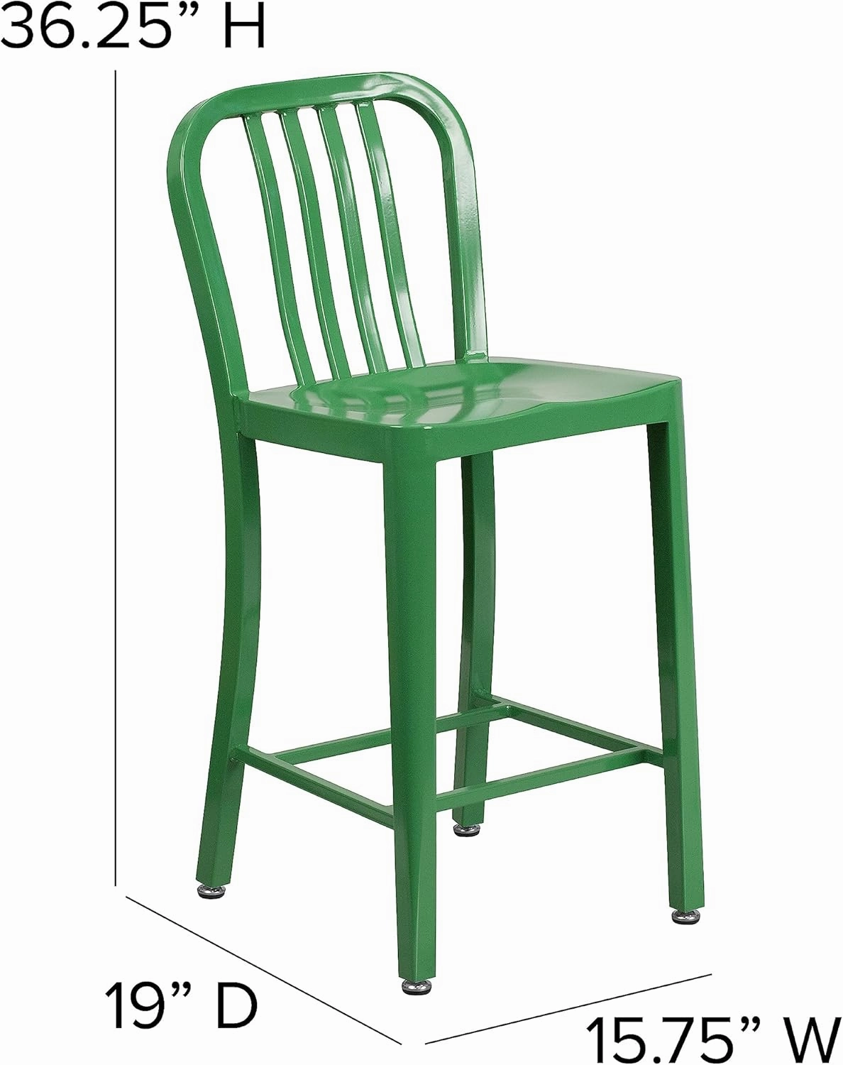 Flash Furniture Commercial Grade 24" High Green Metal Indoor-Outdoor Counter Height Stool with Vertical Slat Back