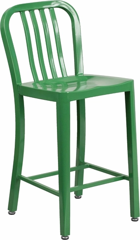 Flash Furniture Commercial Grade 24" High Green Metal Indoor-Outdoor Counter Height Stool with Vertical Slat Back