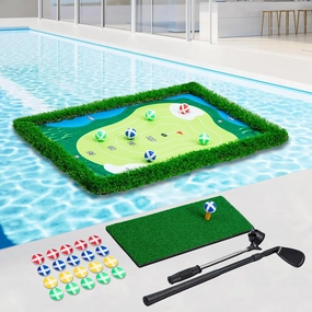 Floating Golf Green for Pool & Lake, Chipping Green Mat (23.6"×35.4") with Ball Retriever, Chipping Club, Floating Colored Sticky Balls & Scorecard, Outdoor & Indoor Golf Game, Golfer Gift