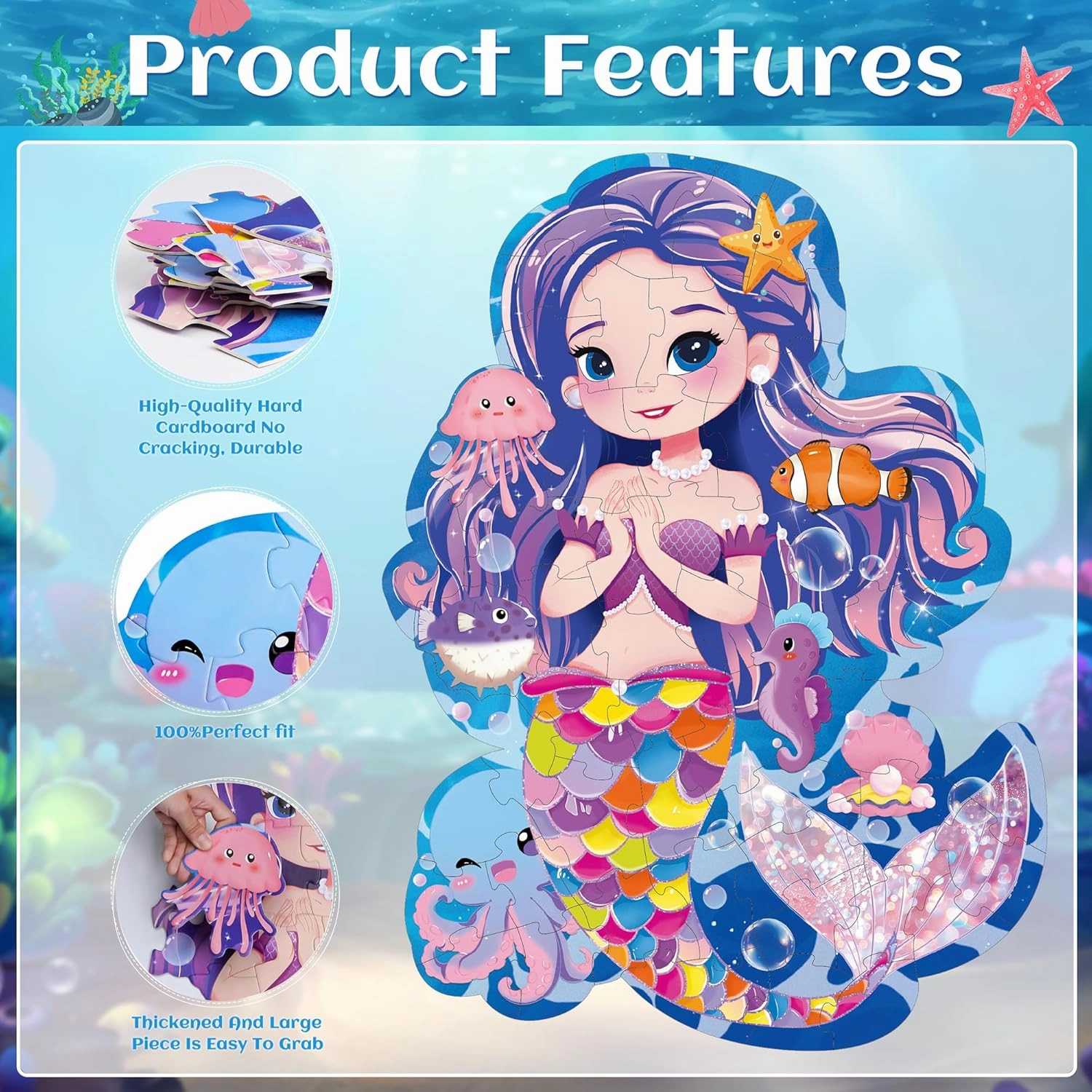 Floor Puzzles for Kids Ages 3-5,54 Pieces Mermaid Puzzle Toys for Girls 4-6,Large Jigsaw Puzzles for Toddlers,Educational Toys Birthday Halloween for Girls 3 4 5 6 7 8 Year Old(Mermaid)