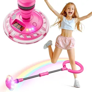 Flooyes Skip Ball for Kids, Ankle Skip Ball Toy with Counter, Timer and Cal Calculator, Girl Birthday Gifts for Age 6 7 8 9 10 , Rechargeable Colorful Flash Wheel Skip Ball for Girls Women
