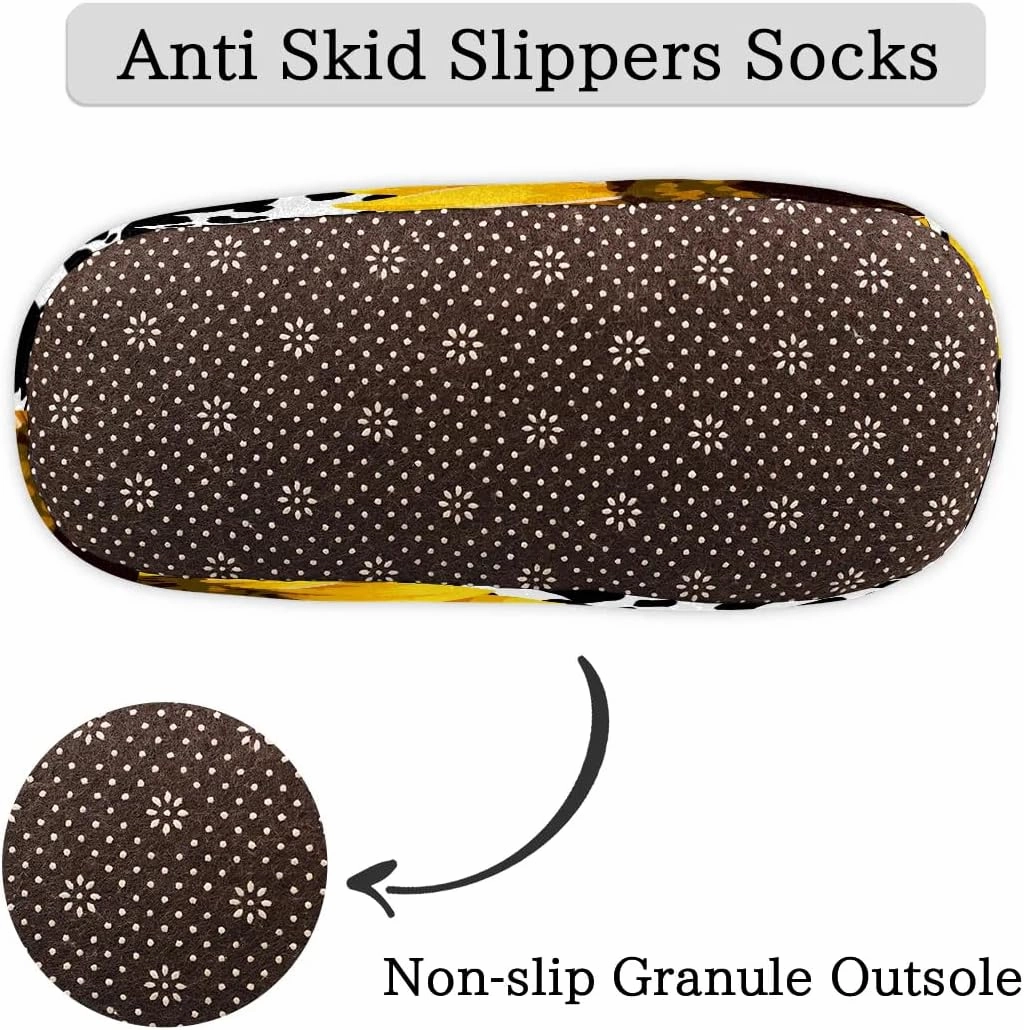 Floral Cow Print House Slippers for Women Men Indoor Fuzzy Sunflower Slippers Closed Back Bedroom Shoes Lightweight Cozy Non-slip Home Slippers