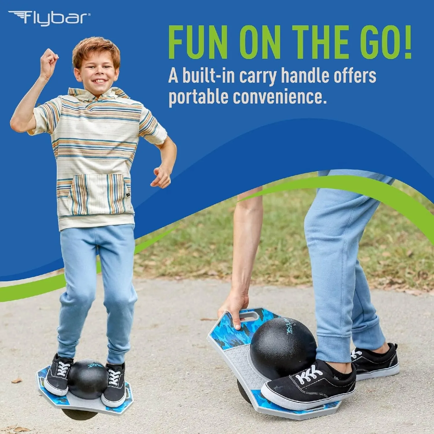 Flybar Pogo Trick Ball for Kids, Bounce Board for Boys and Girls Ages 6 , Up to 160 lbs, Includes Pump, Easy to Carry Handle, Durable Plastic Deck Indoor, Outdoor Toy Pogo Jumper,
