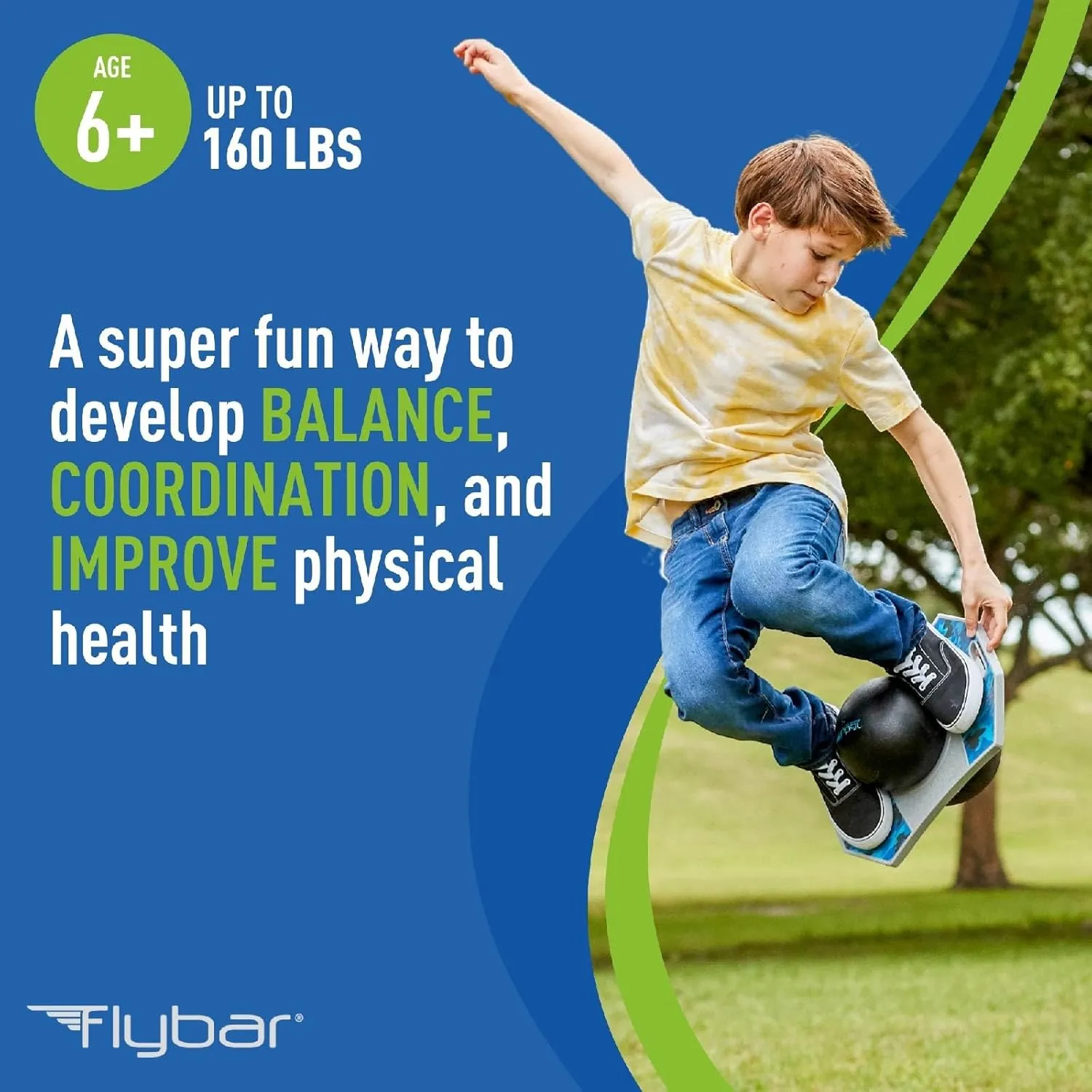 Flybar Pogo Trick Ball for Kids, Bounce Board for Boys and Girls Ages 6 , Up to 160 lbs, Includes Pump, Easy to Carry Handle, Durable Plastic Deck Indoor, Outdoor Toy Pogo Jumper,