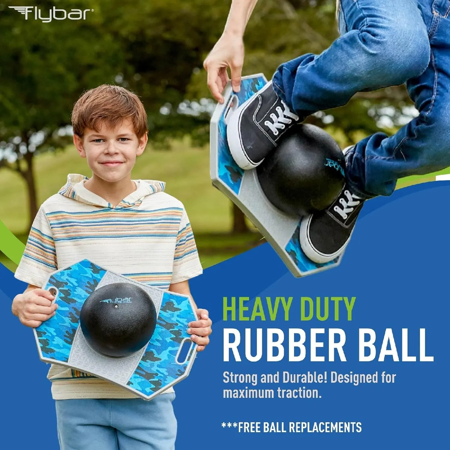 Flybar Pogo Trick Ball for Kids, Bounce Board for Boys and Girls Ages 6 , Up to 160 lbs, Includes Pump, Easy to Carry Handle, Durable Plastic Deck Indoor, Outdoor Toy Pogo Jumper,