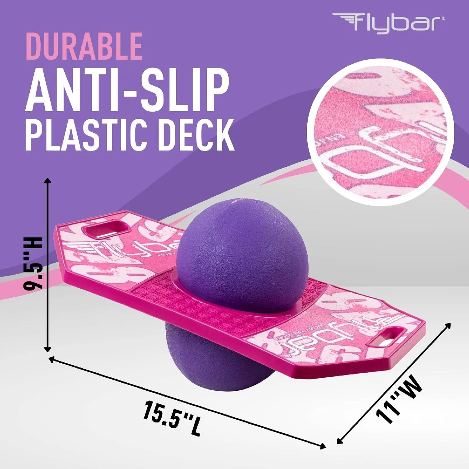 Flybar Pogo Trick Ball for Kids, Bounce Board for Boys and Girls Ages 6 , Up to 160 lbs, Includes Pump, Easy to Carry Handle, Durable Plastic Deck Indoor, Outdoor Toy Pogo Jumper,