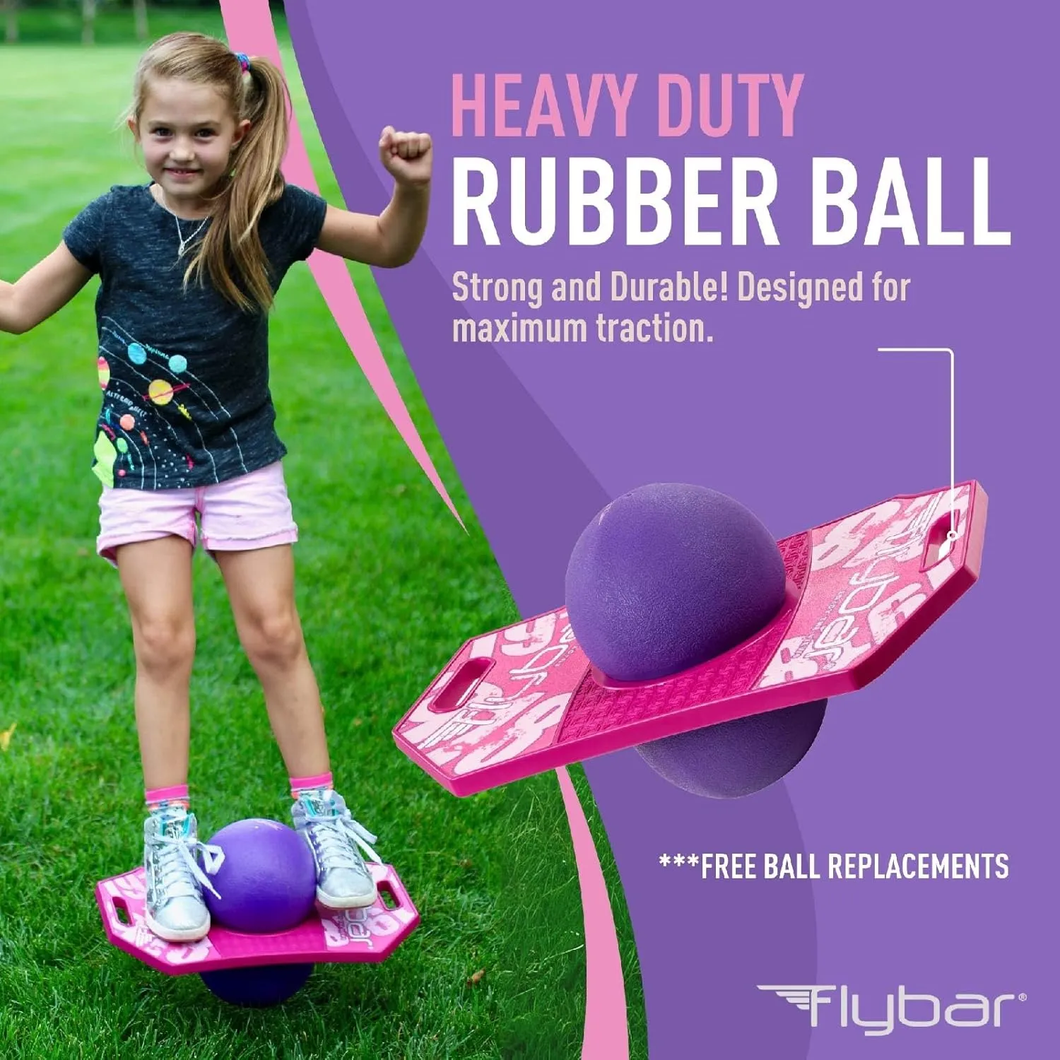 Flybar Pogo Trick Ball for Kids, Bounce Board for Boys and Girls Ages 6 , Up to 160 lbs, Includes Pump, Easy to Carry Handle, Durable Plastic Deck Indoor, Outdoor Toy Pogo Jumper,