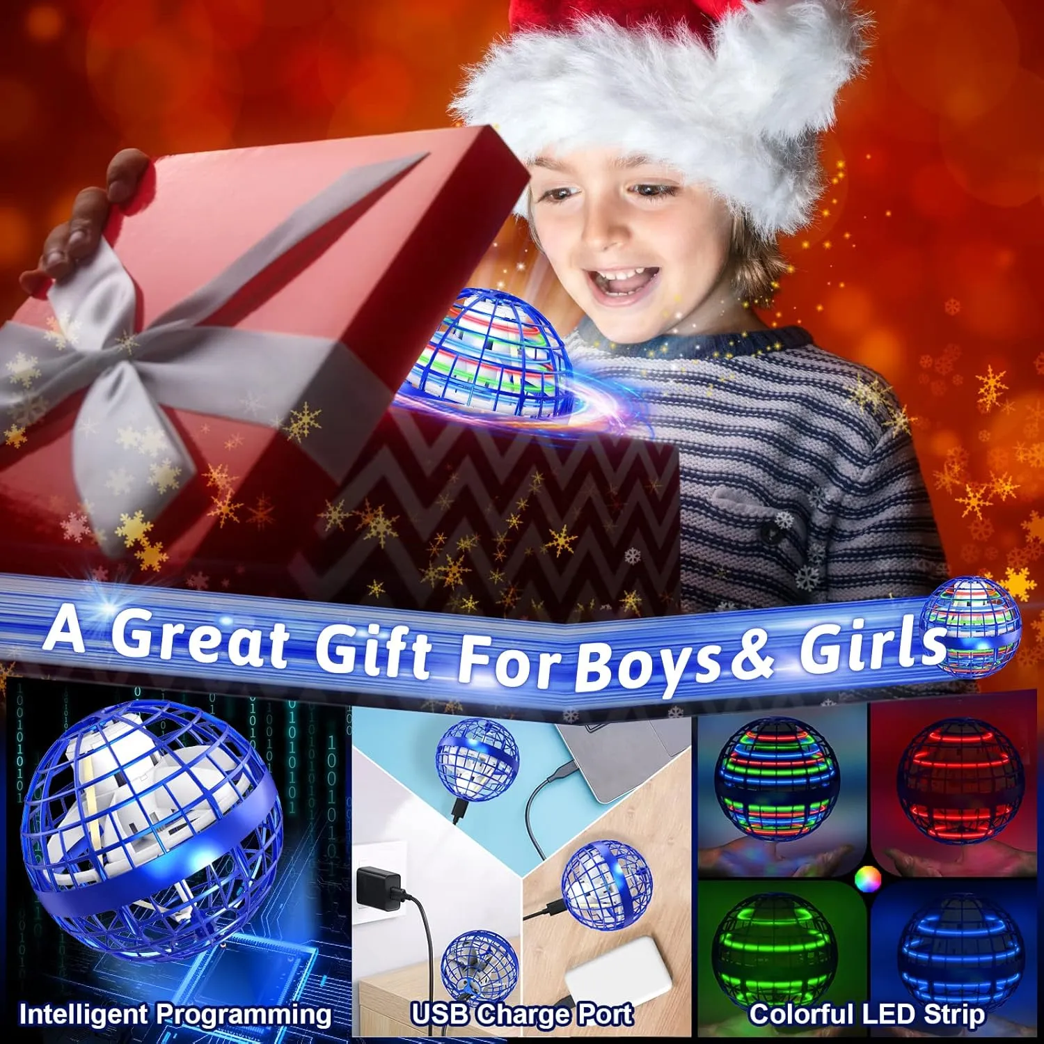 Flying Orb Ball Toy 2024, 2 Pack Galaxy Cosmic Globe UFO Boomerang Hover Ball Fidget Spinner Mini Drone for Kids Age 6-8-13, Cool Toys Gift for 6 7 8 9 10  Year Old Boys Girls Teens Outdoor Toys
