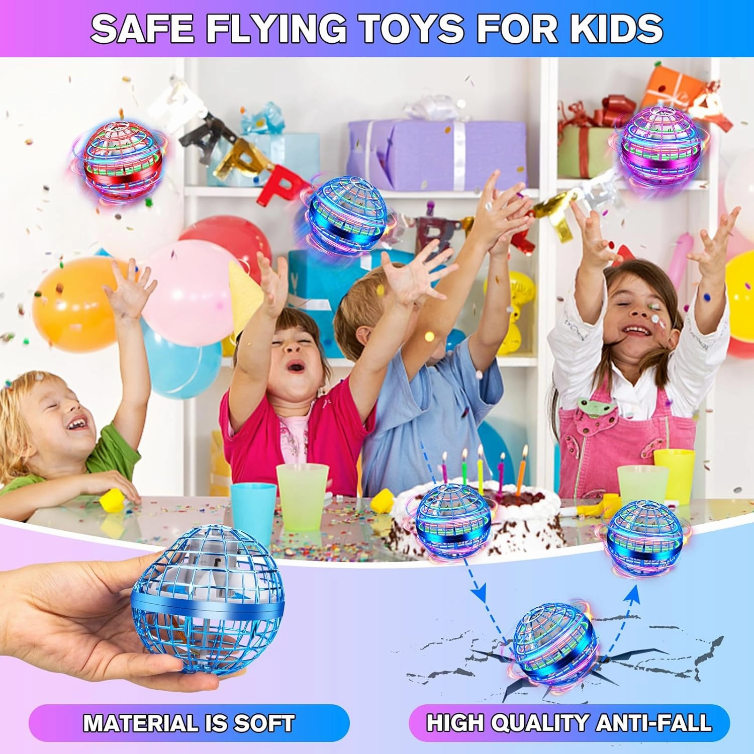 Flying Orb Ball Toy,Flying Ball Drone Hand Controlled,Galactic Fidget Spinner Ball Toys with LED Light,Cosmic Globe Boomerang Ball for Christmas Birthday Gifts(Blue)