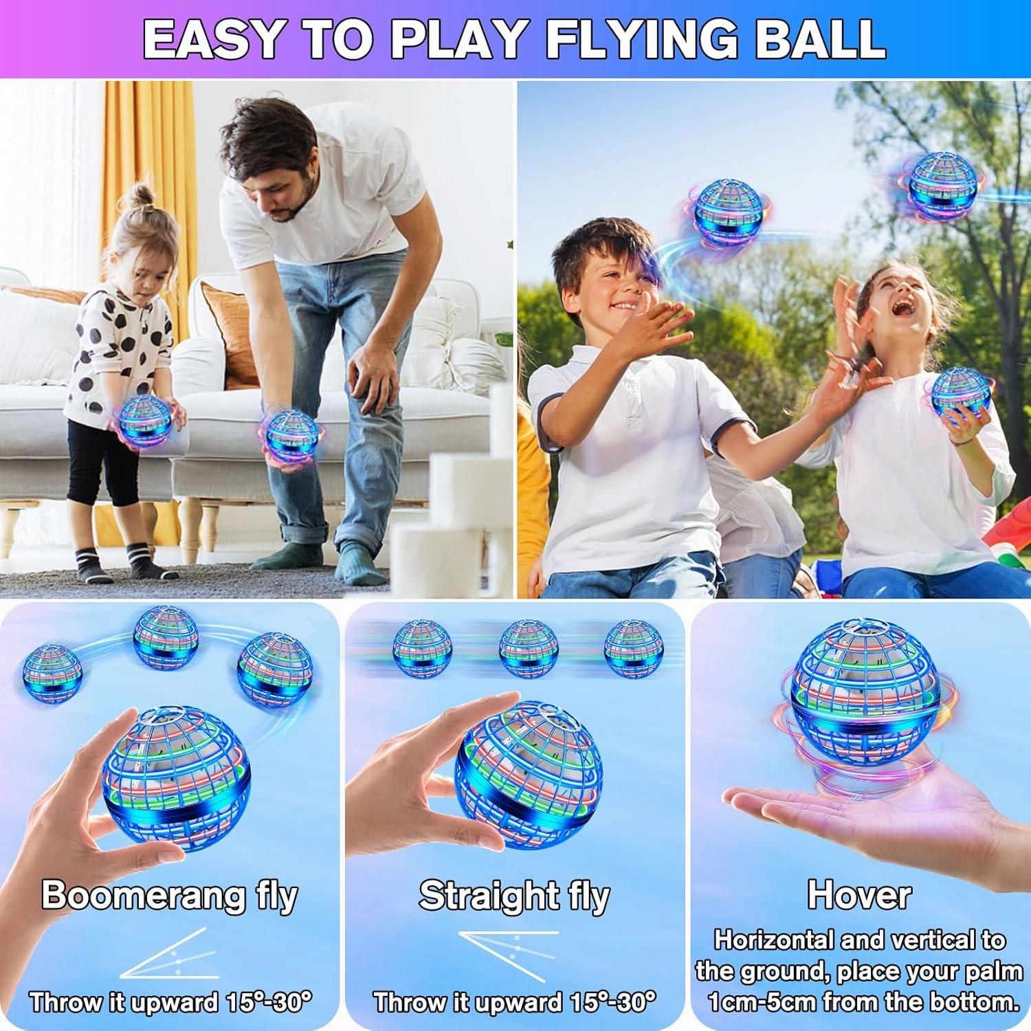 Flying Orb Ball Toy,Flying Ball Drone Hand Controlled,Galactic Fidget Spinner Ball Toys with LED Light,Cosmic Globe Boomerang Ball for Christmas Birthday Gifts(Blue)