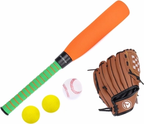 Foam Kids Baseball Bat Toy Set 3-in-1 Soft Bat, Baseballs & 9.5 Inch Youth Baseball Glove Bundle for Toddlers Children Youth 3-5 Years Indoor Outdoor Sport T Ball Game Playing
