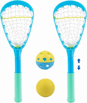 Foayex Mini Lacrosse Set for Kids & Adults, Adjustable Lacrosse Sticks & 2 Balls (Water & Land) & Mesh Bag, Pool Toys Beach Games Yard Games Toddler Gifts for Boys Girls, Dad Gifts for Fathers Day