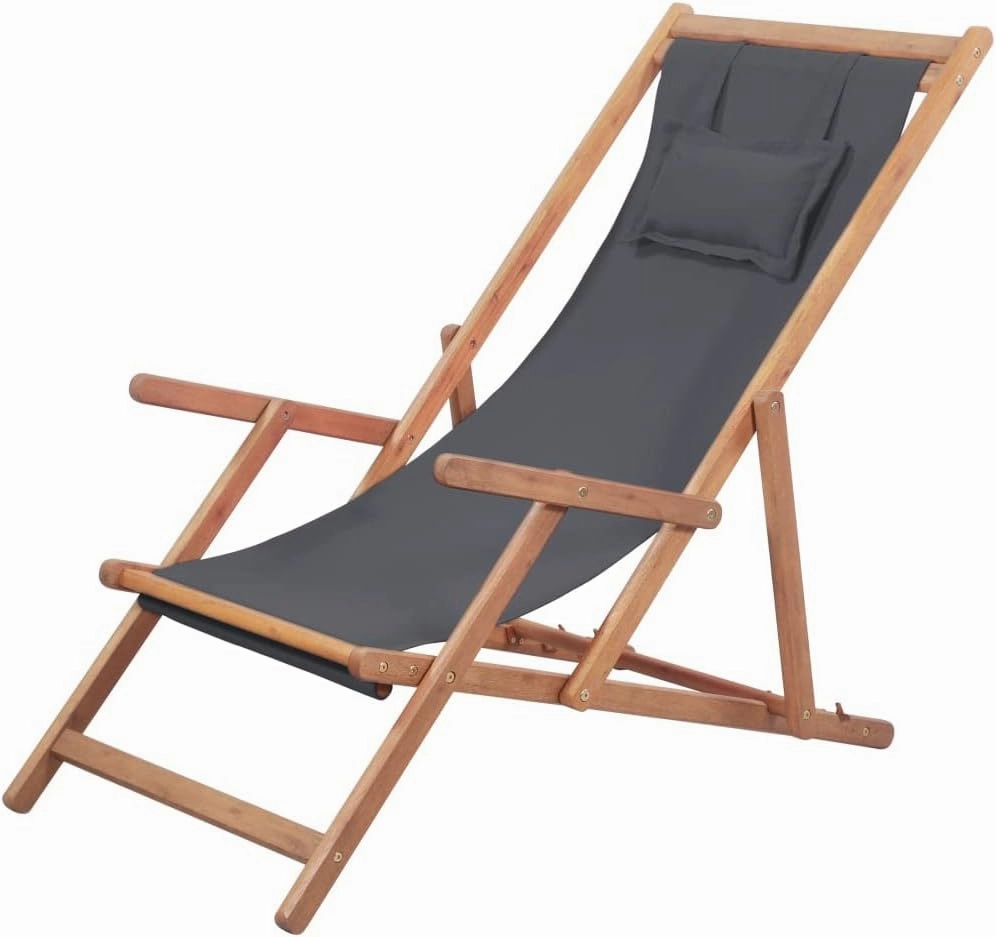 Folding Beach Chair for Comfort and Relaxation, Adjustable Wooden Frame, Lightweight and Portable, Gray