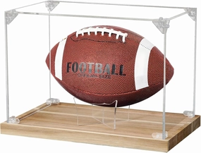 Football Display Case Acrylic Clear, Removable Football Stand Holder Full Size with Solid Wood Base, UV Protected Football Display Box for Football Fans, Collectors, Memorabilia, Gift