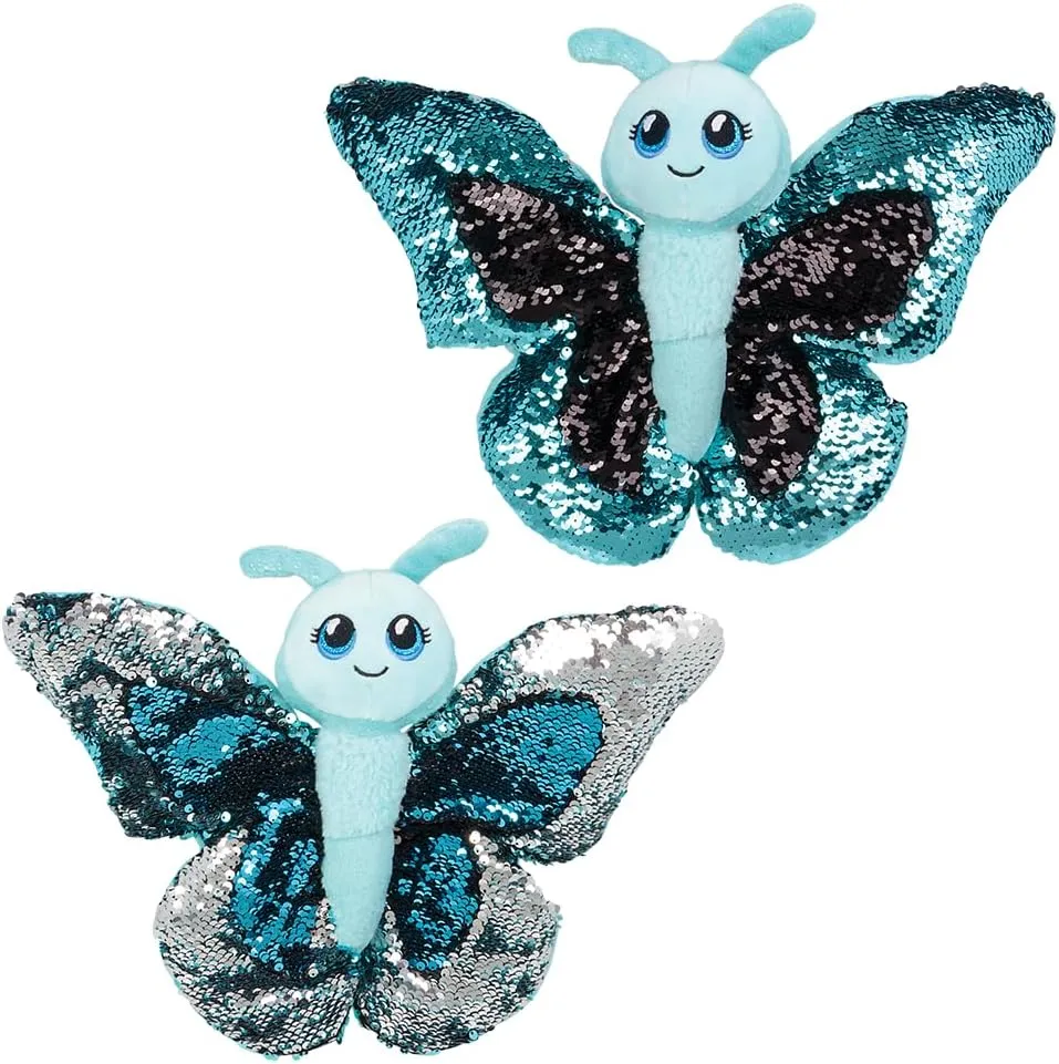 Forest & Twelfth Reversible Sequin Stuffed Butterfly Toy, Charming Flip Sequin Plush Toy to Ignite Imaginations and Entertain Kids, A Sensory Delight Ideal for Ages 3 and Up (Blue)