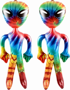 Forest & Twelfth 63” Jumbo Inflatable Alien Toy, Set of 2 Colorful Tie Dye Design Inflates for Kid’s Parties, Halloween, Party/Room Décor, Outer Space or Alien Theme Party