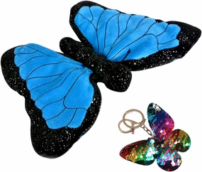 Forest & Twelfth Sparkles Morpho Butterfly Plush Stuffed 12 inch Toy Plus Reversible Sequin Butterfly Keychain