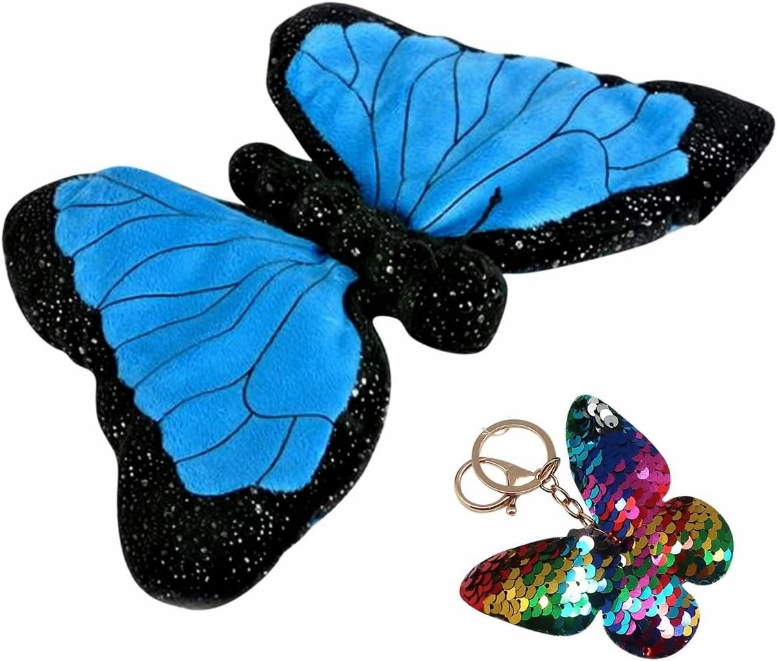 Forest & Twelfth Sparkles Morpho Butterfly Plush Stuffed 12 inch Toy Plus Reversible Sequin Butterfly Keychain