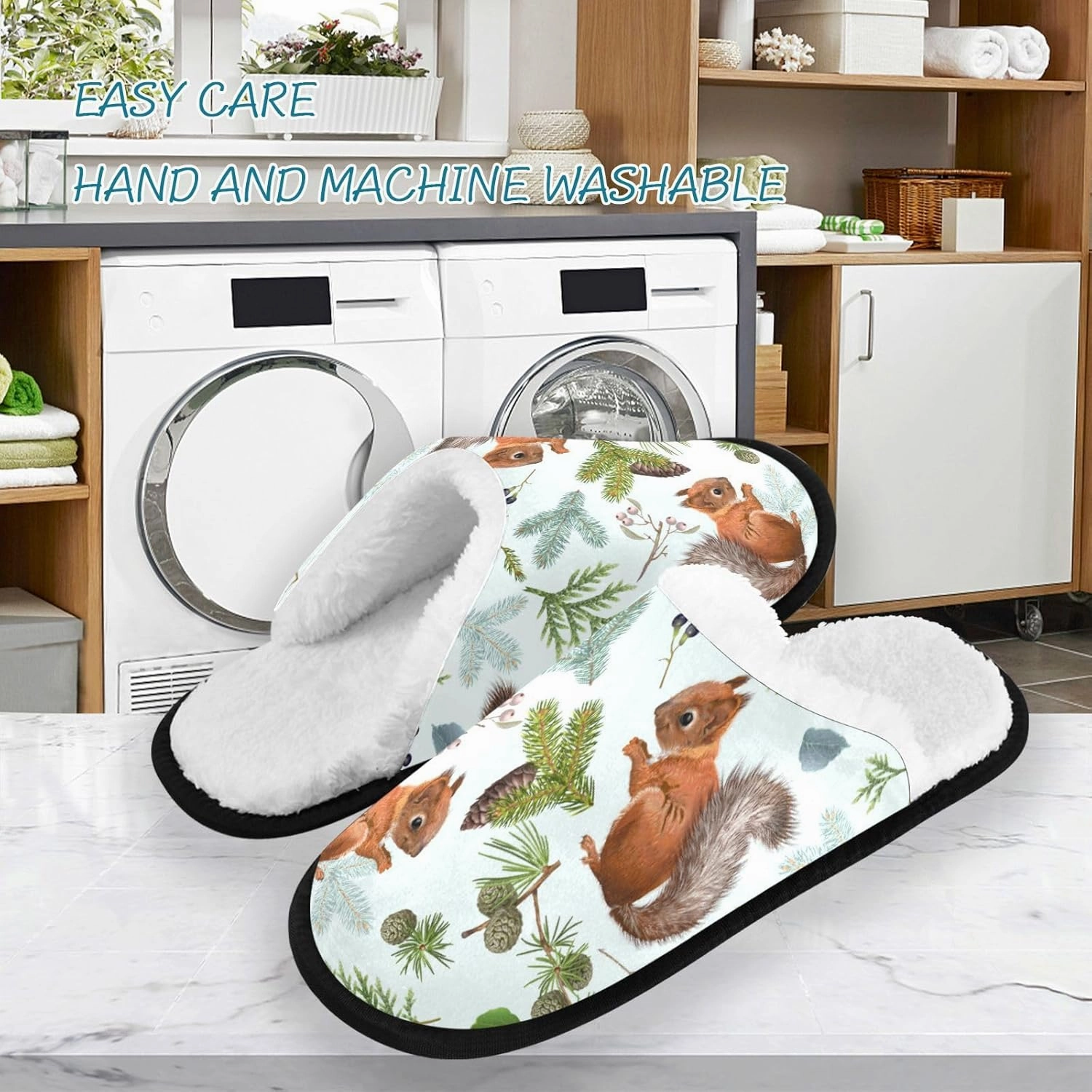 Forest Squirrel Winter Slippers Soft Non-Slip Indoor Women Men House Slippers Home Shoes