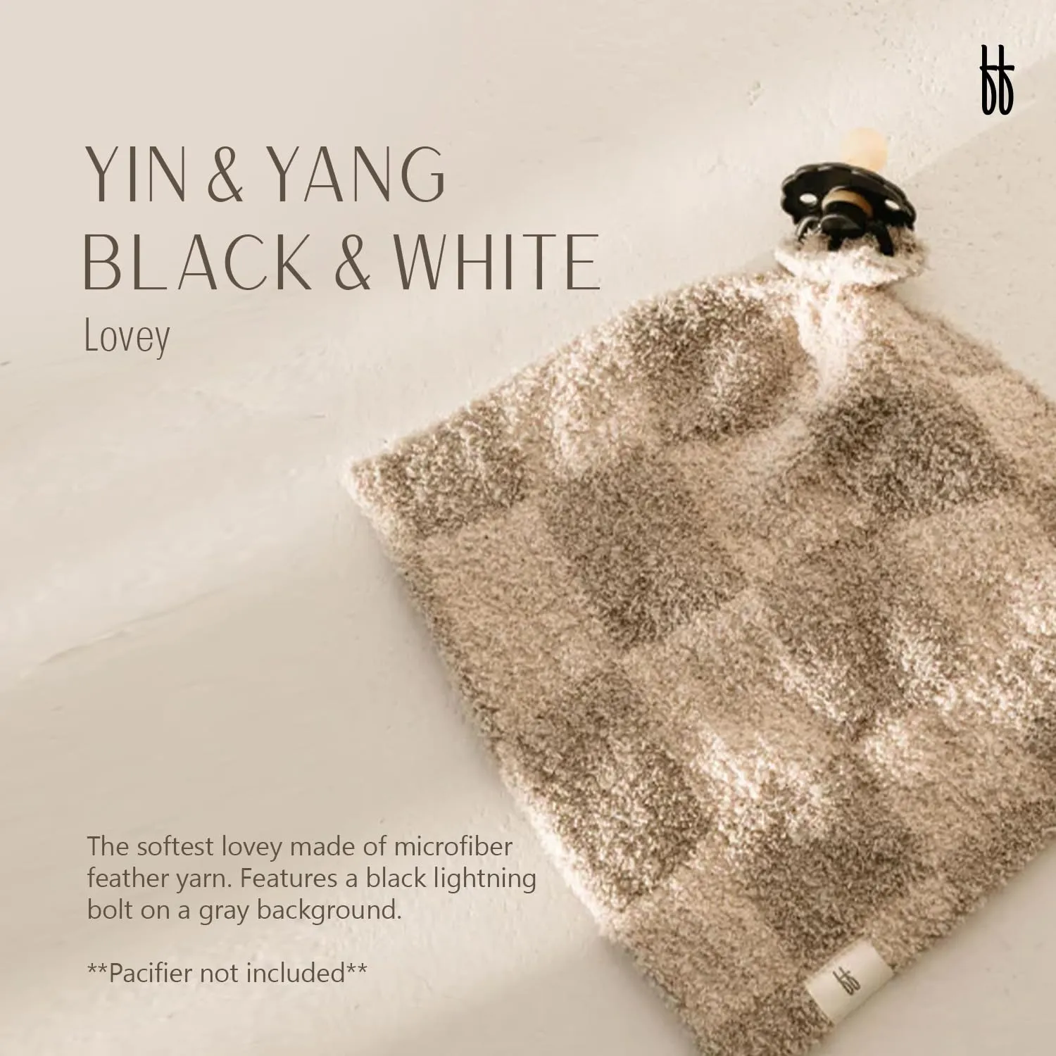 Forever French Baby | Lovey | Pacifier Holder | Lovey Gifts | Boy & Girl | Ideal for Age 0 Months & Up | Microfiber Feather Yarn | Pacifier Not Included (Wavy Checkerboard)