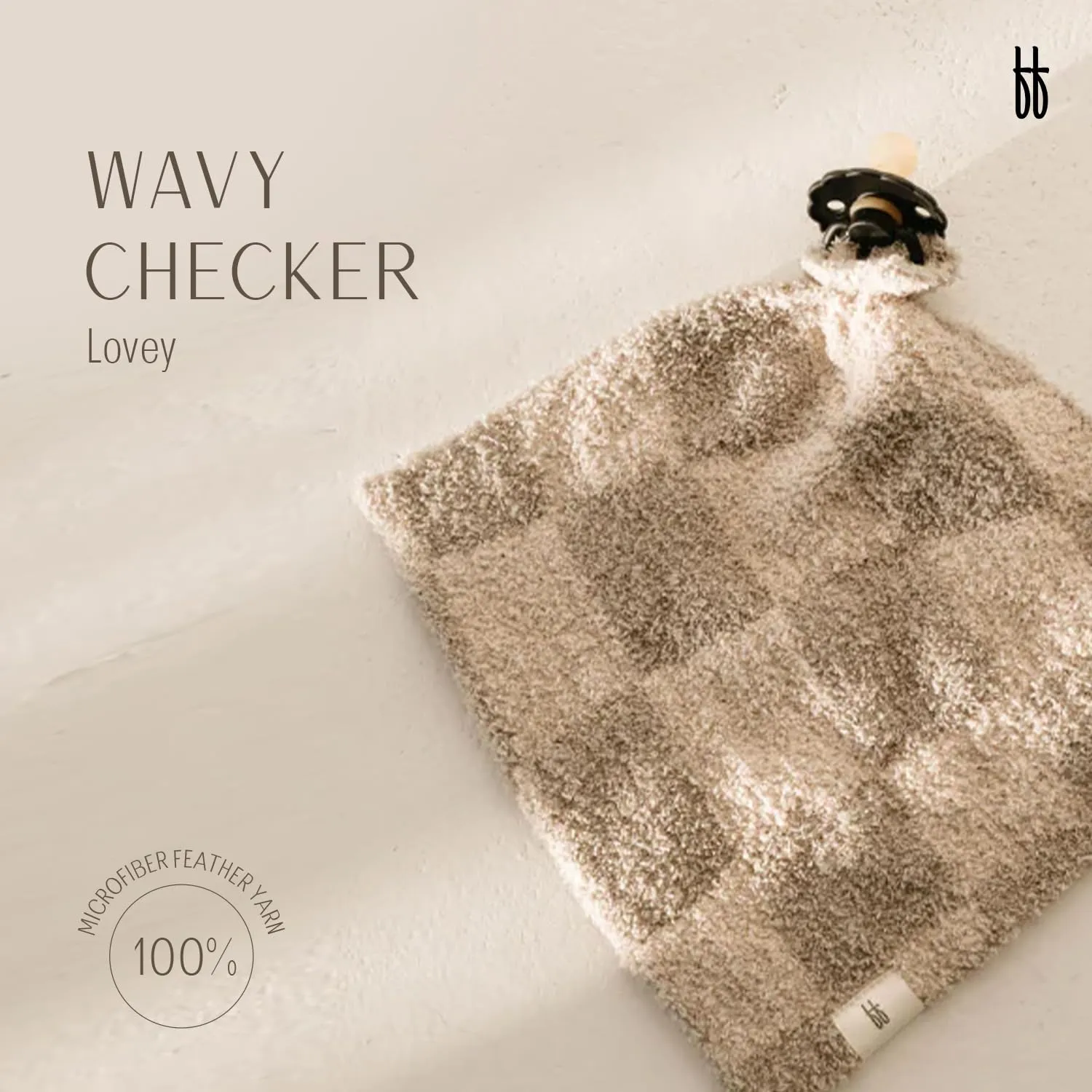 Forever French Baby | Lovey | Pacifier Holder | Lovey Gifts | Boy & Girl | Ideal for Age 0 Months & Up | Microfiber Feather Yarn | Pacifier Not Included (Wavy Checkerboard)