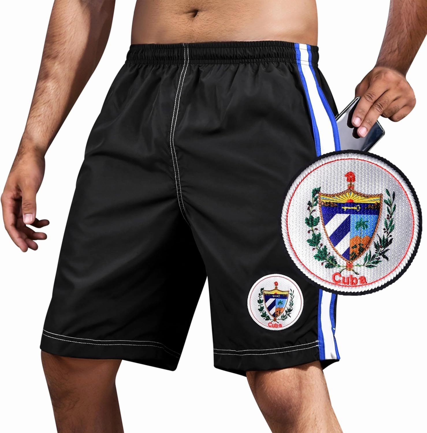 fox & fury Men's All Countries Embroidered Logo Athletic Running, Gym, Workout Sports Basketball Shorts wt Zipper Pockets