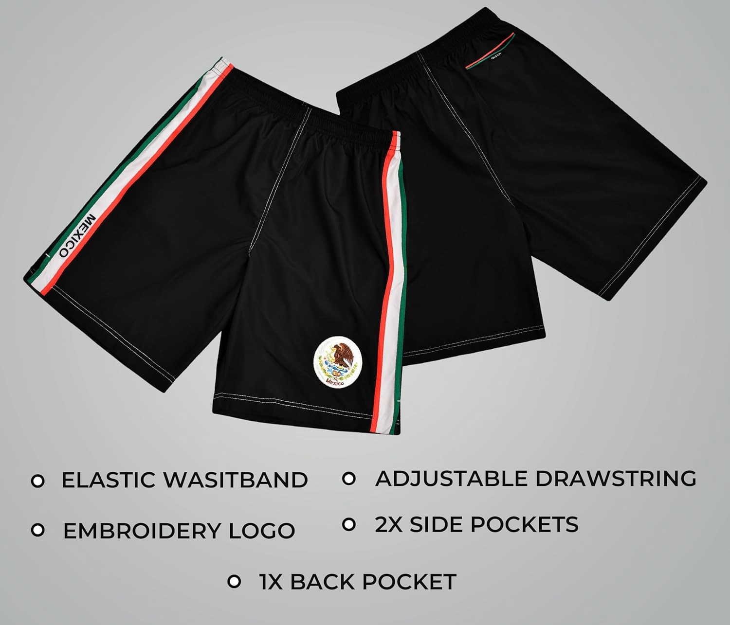 fox & fury Men's All Countries Embroidered Logo Athletic Running, Gym, Workout Sports Basketball Shorts wt Zipper Pockets