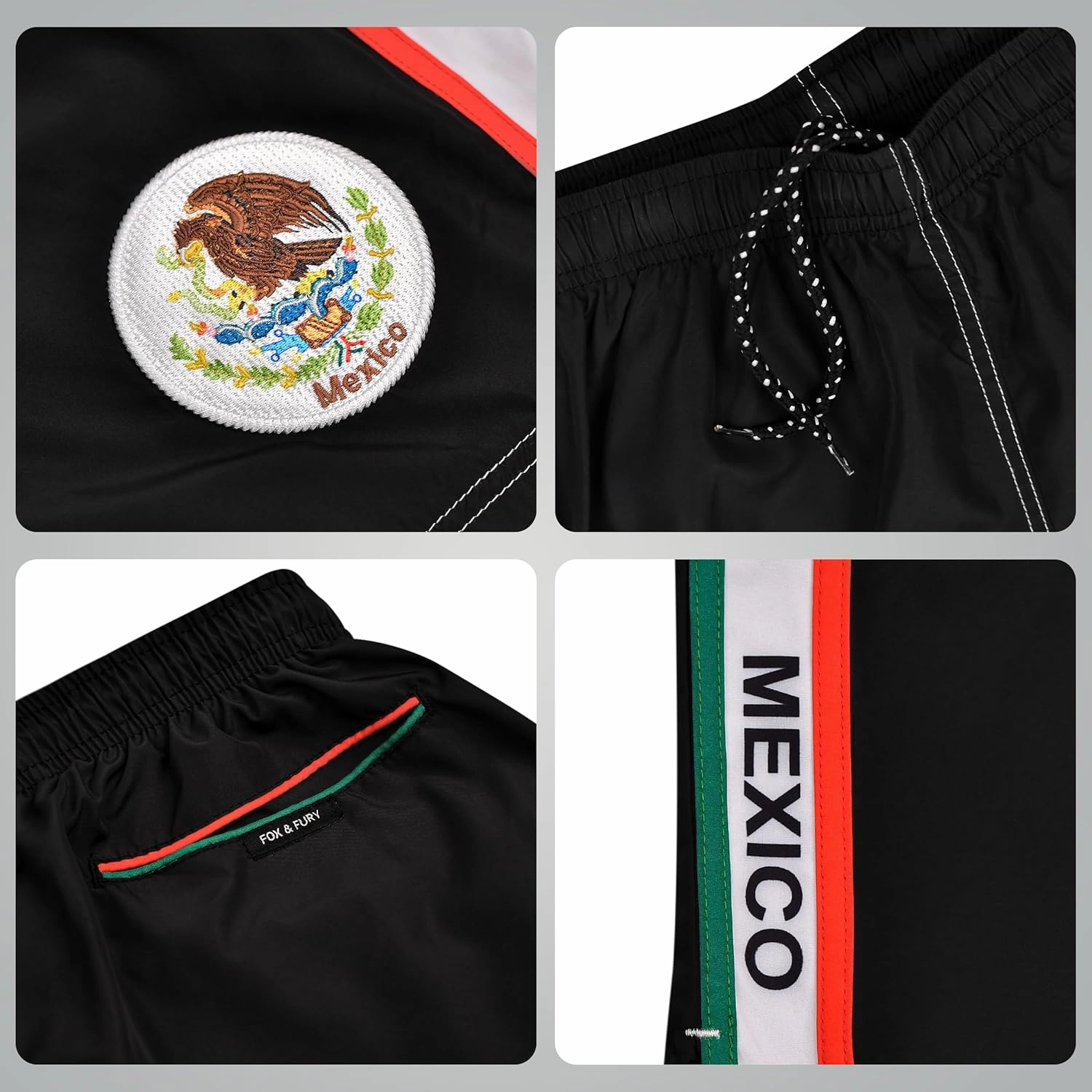 fox & fury Men's All Countries Embroidered Logo Athletic Running, Gym, Workout Sports Basketball Shorts wt Zipper Pockets