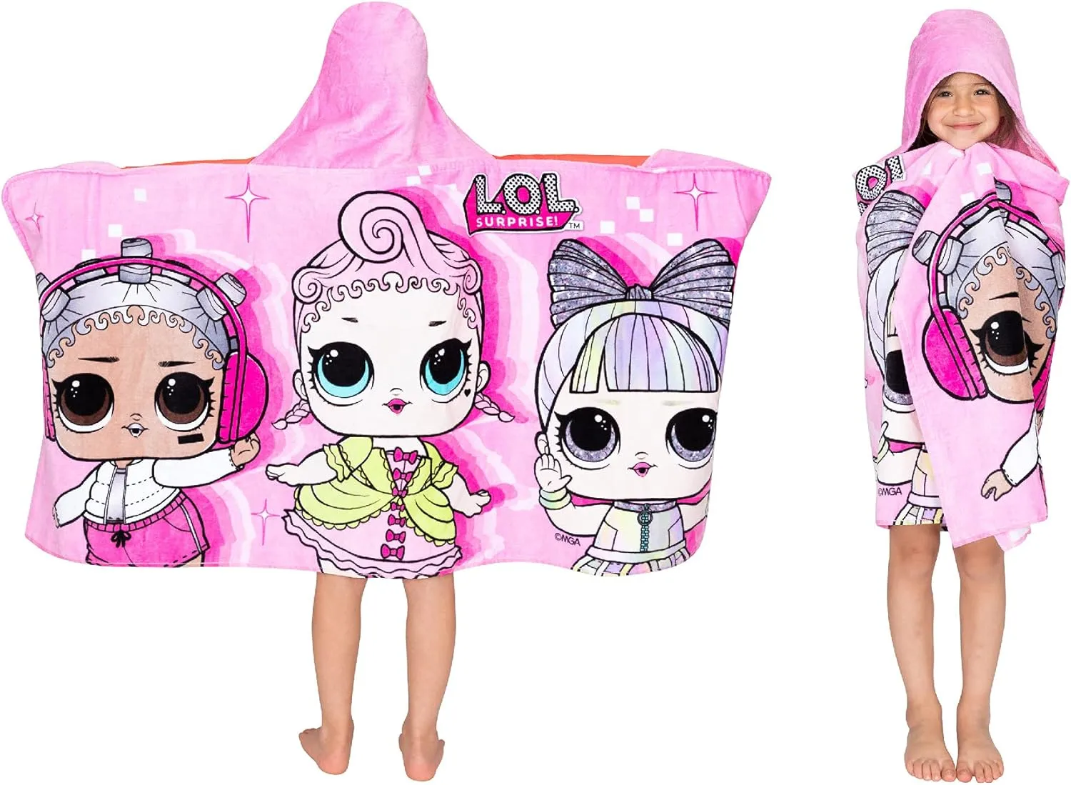 Franco Kids Bath and Beach Soft Cotton Terry Hooded Towel Wrap, 24 in x 50 in, LOL Surprise
