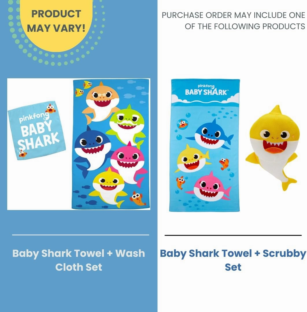 Franco Baby Shark Kids Bath/Pool/Beach Soft Absorbent Cotton Terry Towel with Washcloth 2 Piece Set, 50 in x 25 in