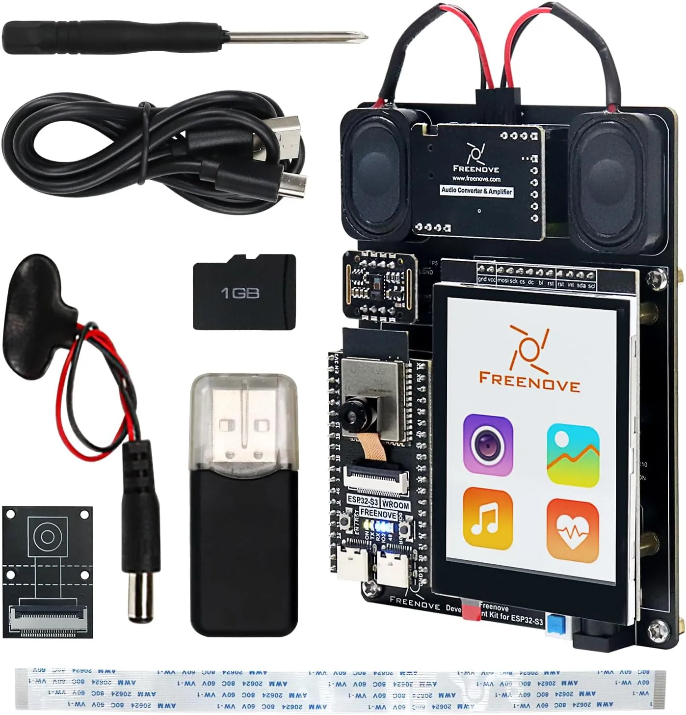 Freenove Development Kit for ESP32-S3-WROOM CAM (Included), Dual-core 32-bit 240 MHz Microcontroller, Onboard Camera Wireless, Touch Screen Stereo Speakers Heart Rate Sensor, Tutorial Code