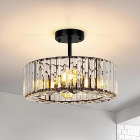FRIDEKO HOME 4-Light Crystal Ceiling Light Fixture - 14.5 Inch Modern Semi Flush Mount Ceiling Light Crystal Chandelier for Kitchen Bedroom Dinning Room Entryway - Black