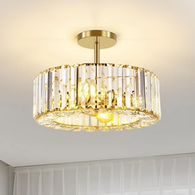 FRIDEKO HOME 4-Light Crystal Ceiling Light Fixture - 14.5 Inch Modern Semi Flush Mount Ceiling Light Crystal Chandelier for Kitchen Bedroom Dinning Room Hallway - Gold