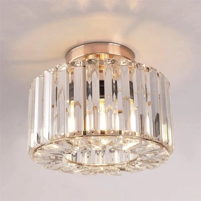 FRIDEKO HOME Semi Flush Mount Ceiling Light - Crystal Chandelier Modern Ceiling Lamp Hallway Light Fixtures Gold Light Fixture for Porch Kitchen Bedroom Living Room Entryway