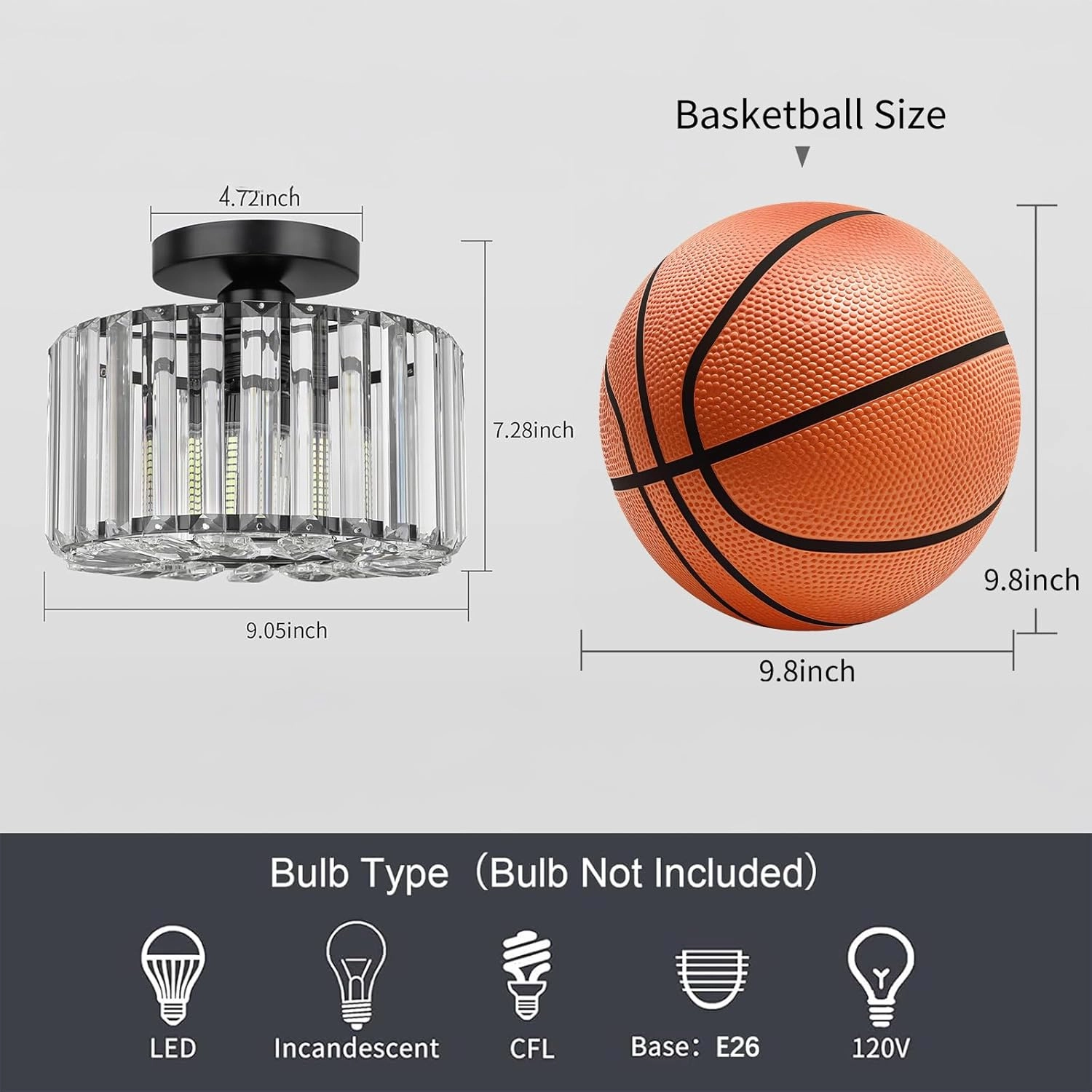 FRIDEKO HOME Semi Flush Mount Ceiling Light - Crystal Hallway Light Mini Chandelier Kitchen Lighting Fixtures Ceiling Black Flush Mount Lights for Bedroom Bathroom Entryway Dining Room Porch