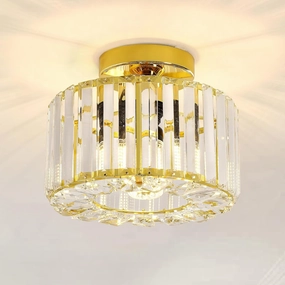 FRIDEKO HOME Semi Flush Mount Ceiling Light - Hallway Light Fixtures Ceiling Crystal Chandelier Gold Bedroom Chandelier for Entryway Bathroom Living Room