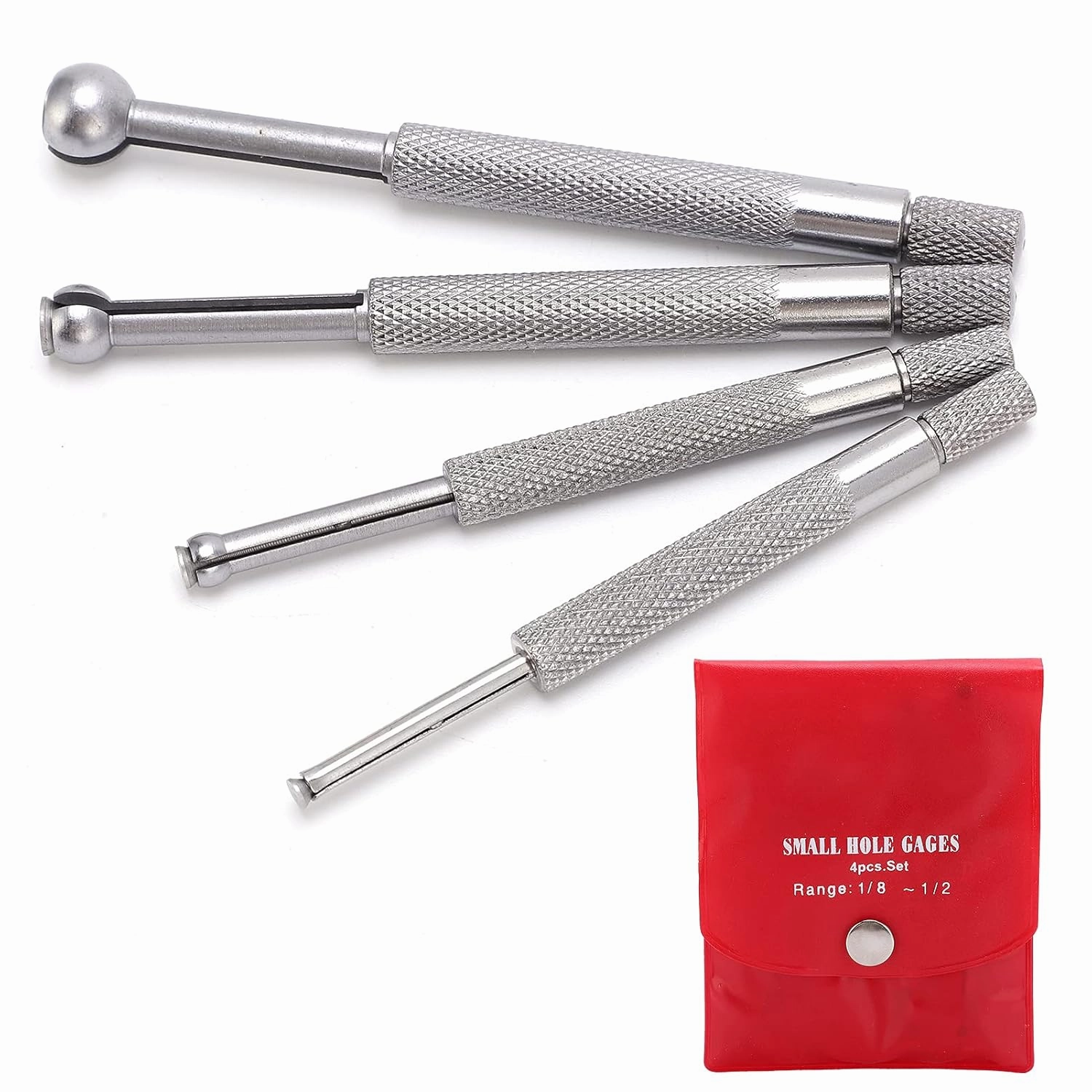 Full Ball Small Hole Gauge Set, 4PCS Steel Telescopic Gauge with Packing Bag, Dial Bore Gaug 3‑13mm for Measuring Hole Slit