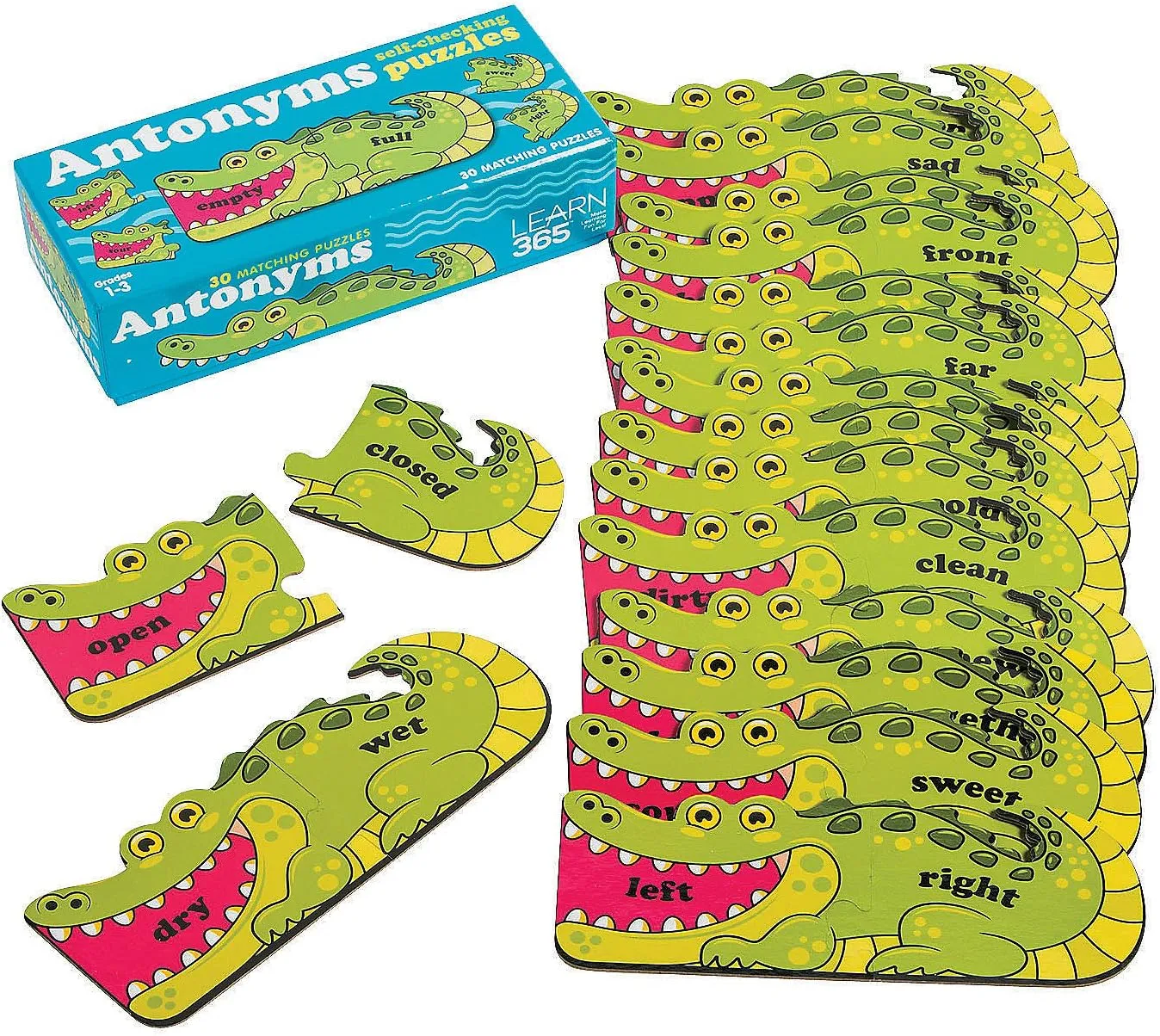 Fun Express Antonym Self-Checking Puzzles - 60 Pieces - Educational and Learning Activities for Kids