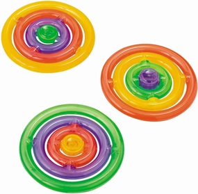 Fun Express 3 1/2" diam. Multicolor Plastic Gyroscope Maze Puzzle Fidget Spinners – 12 Pieces