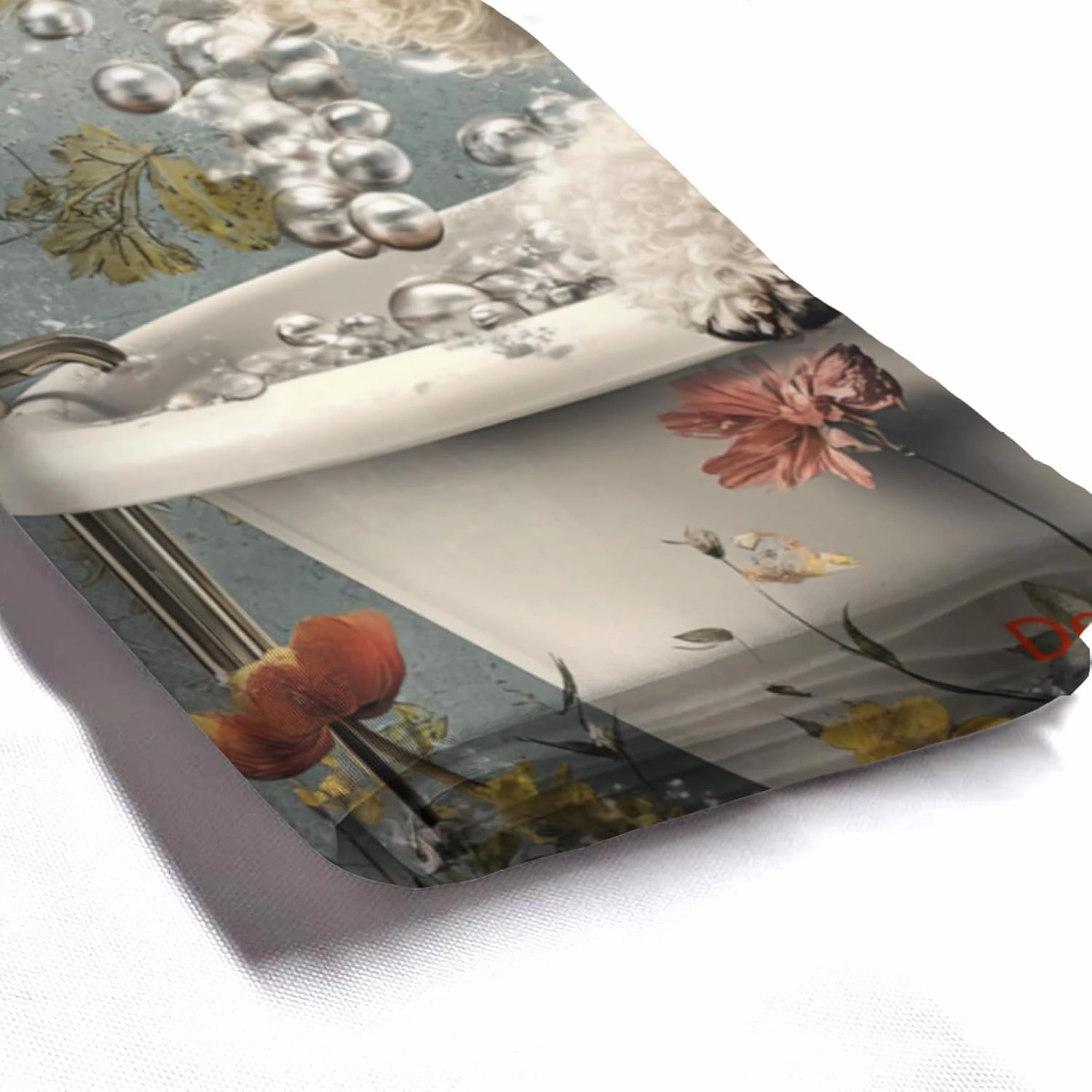 Funny Bichon Frise Shower Curtain, SPA Bichon Frise with Wine, Grey Shower Curtain, 72x72 Inches Floral Shower Curtains for Bathroom, Bath Curtains Set with 12 Hooks