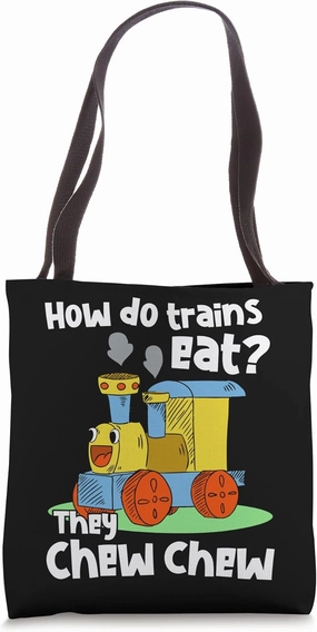 Funny Railway Chew Cew Graphic Railroad and Train Lovers Tote Bag