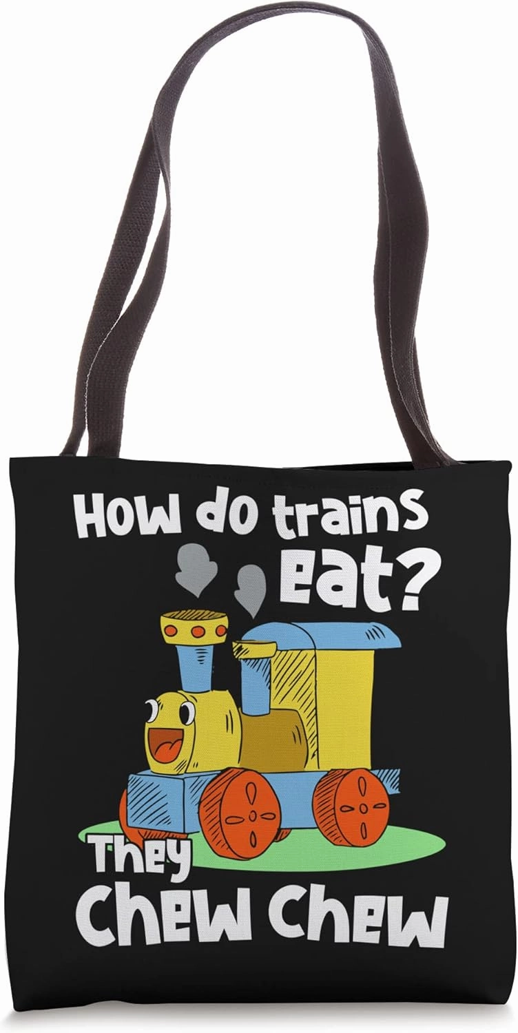 Funny Railway Chew Cew Graphic Railroad and Train Lovers Tote Bag