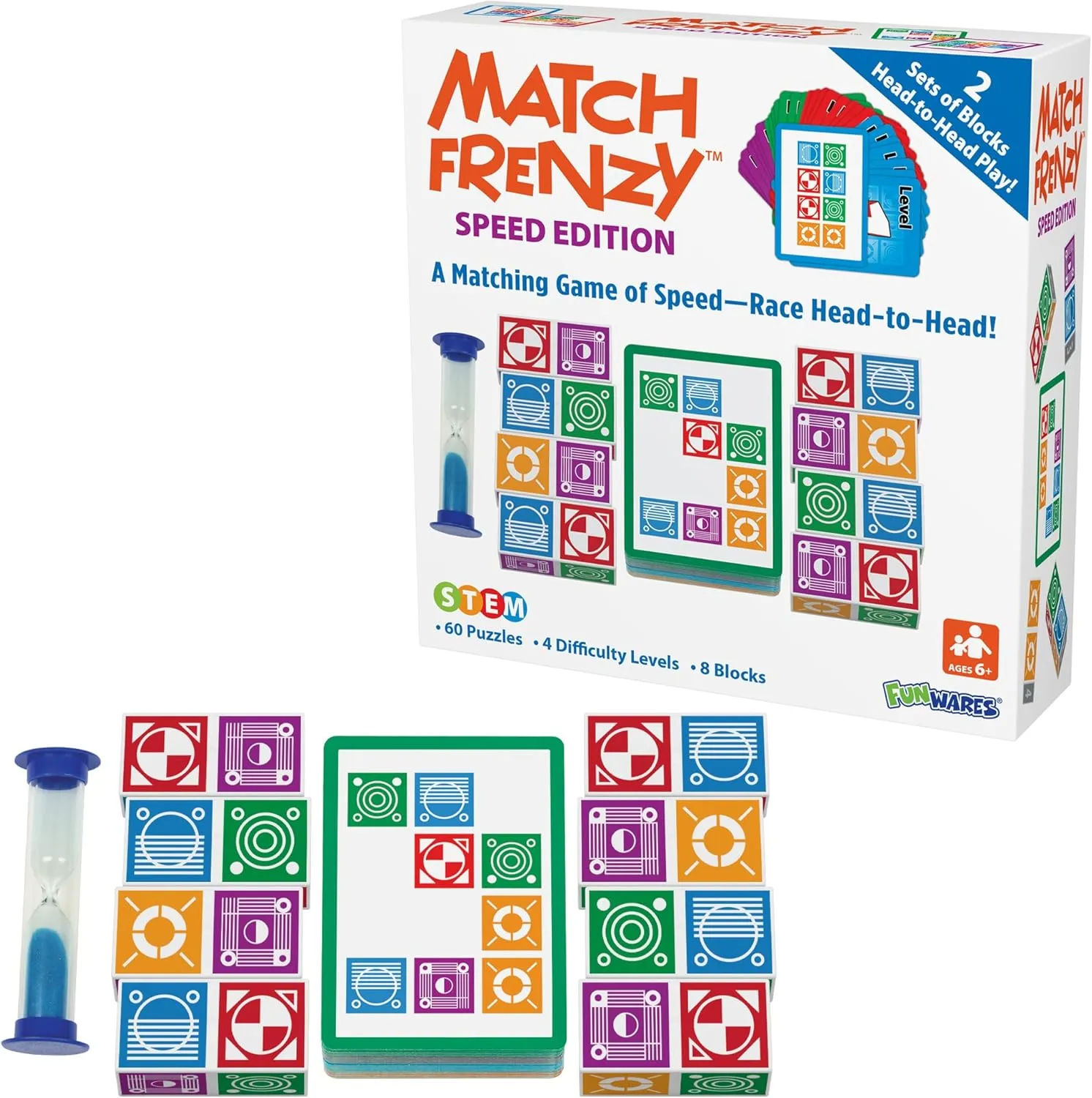 Funwares Match Frenzy: Portable Pattern Matching Puzzle Game, Family Mini Board Games, Perfect for Travel & Home Play, Road Trip Activities for Kids and Adults, Quick Set-Up - 2-Player