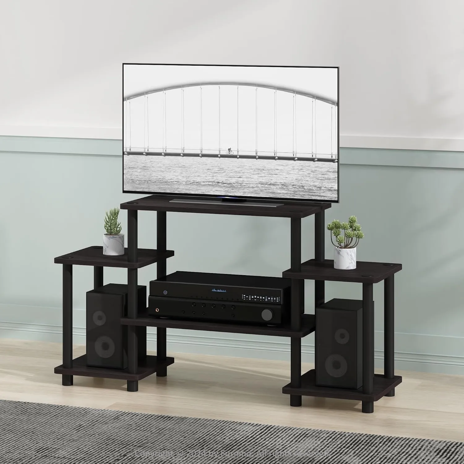 Furinno Turn-N-Tube No Tools Entertainment Center, Round, Square corner, Dark Walnut,11257DWN