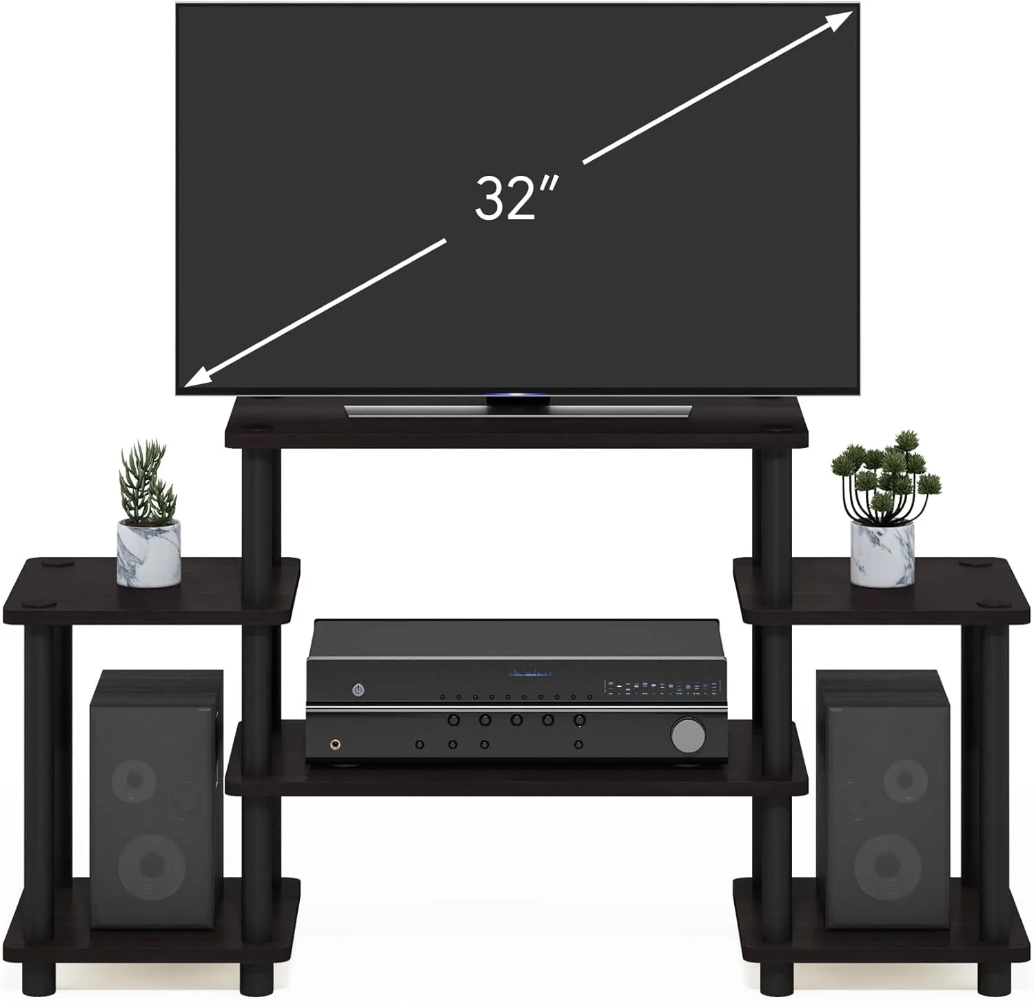 Furinno Turn-N-Tube No Tools Entertainment Center, Round, Square corner, Dark Walnut,11257DWN