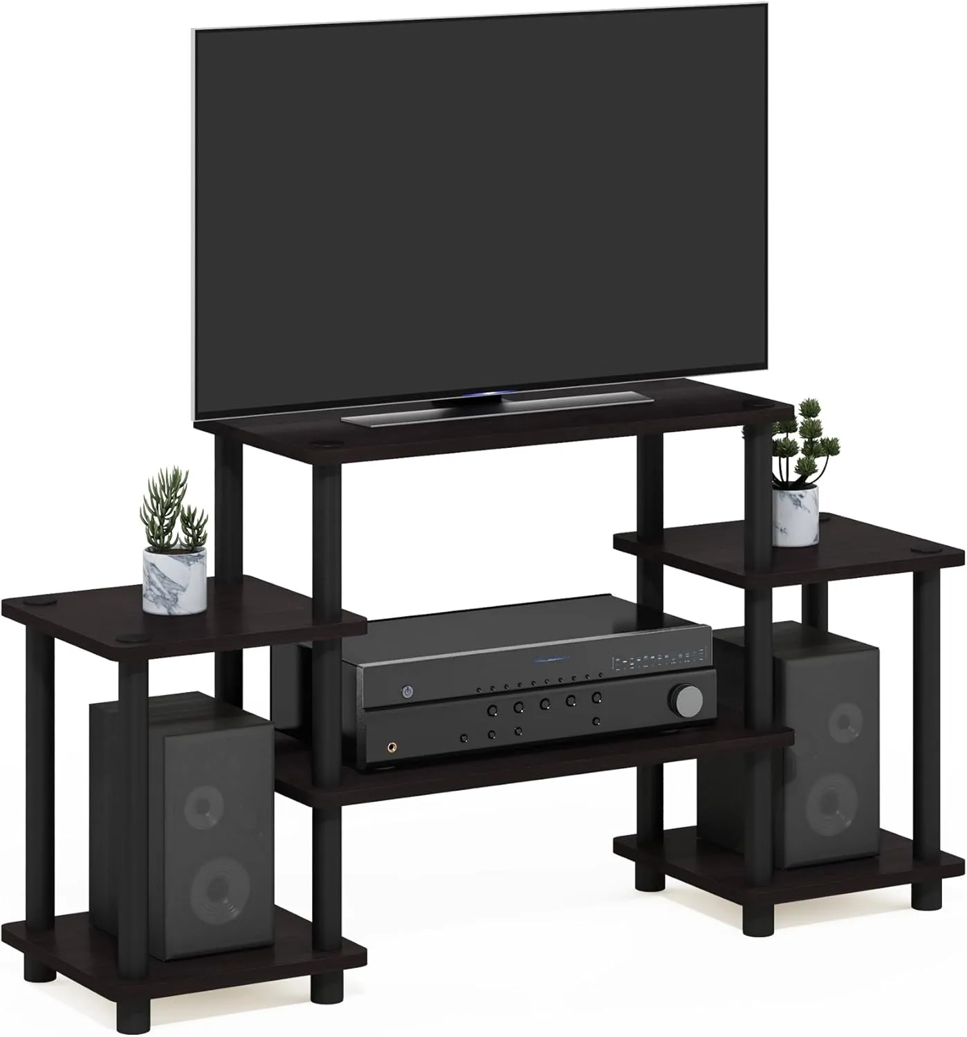 Furinno Turn-N-Tube No Tools Entertainment Center, Round, Square corner, Dark Walnut,11257DWN
