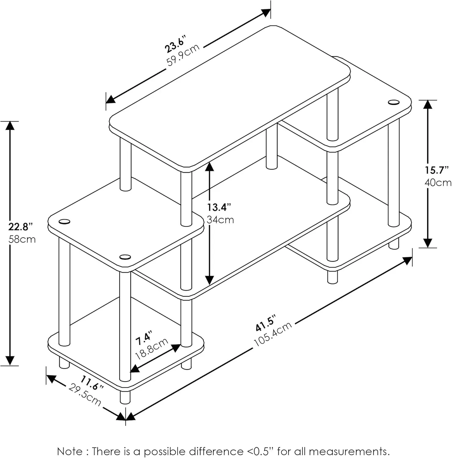 Furinno Turn-N-Tube No Tools Entertainment Center, Round, Square corner, Dark Walnut,11257DWN