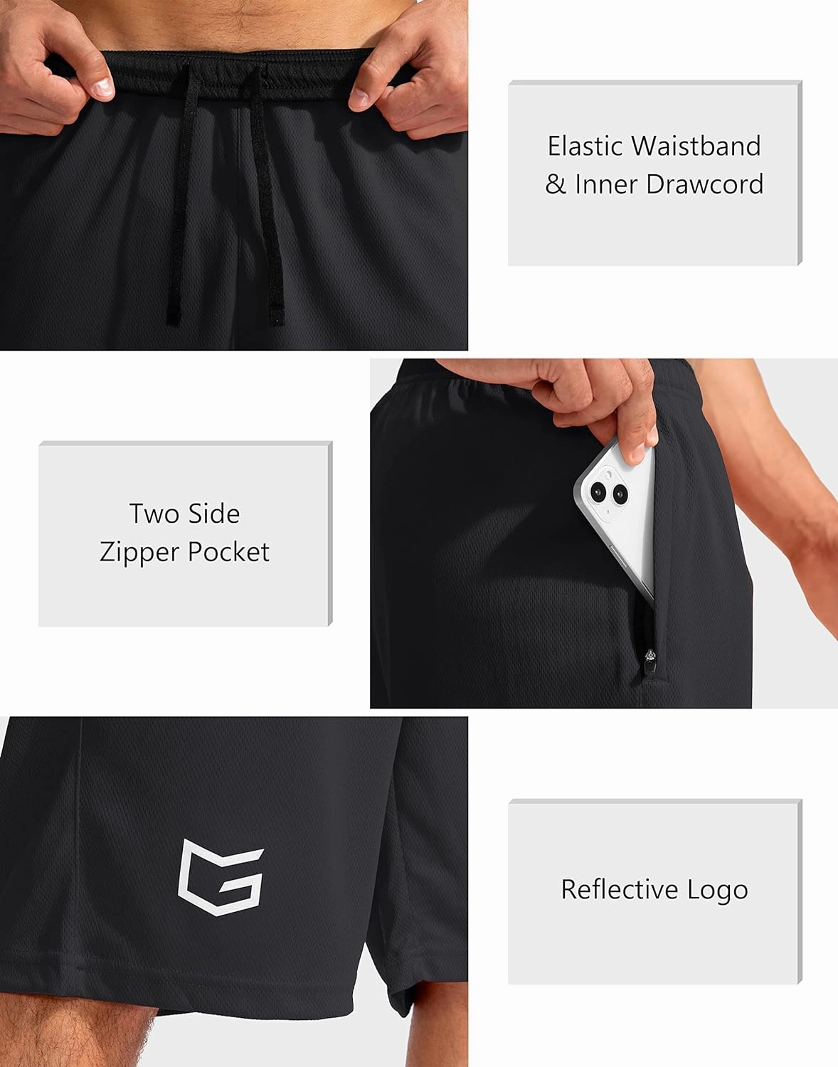 G Gradual Men's Basketball Shorts with Zipper Pockets Lightweight Quick Dry 11" Long Shorts for Men Athletic Gym